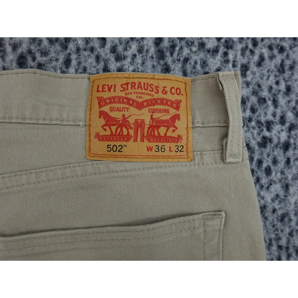 Levi's 502 Taper Fit Pants Mens 36x32 Tan Khaki Stretch Chino‎